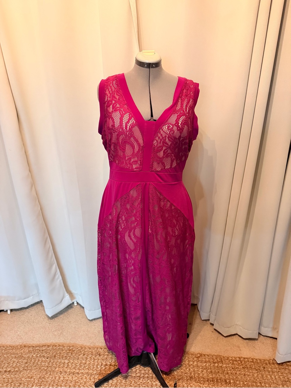 Candie’s Magenta Lace Midi Dress XL Sleeveless Fit & Flare Cocktail Party